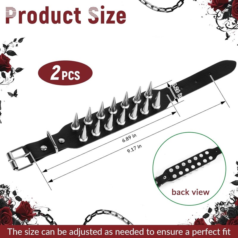 JOLYEAK Punk Leather Rivets Bracelets Punk Rock Leather Studded Bracelets 80s Wristband Emo Gothic Spike Cuff Bracelet Set for Men Women Rocker Outfits Skull Bracelet - Image 2